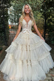 Princess Off The Shoulder Tiered Long Prom HZ0307