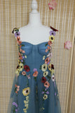 Blue Tulle A-line Formal Dress with Floral HZ0307