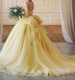 LTP0859,Gorgeous Yellow Sweetheart Ball Gown Quinceanera Dresses Lace Applique Evening Prom Gowns Big Bow Knot Sweet 15 HZ0307