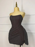 Glitter Strapless Bodycon Homecoming Dresses Pleated Cocktail Dress, HZ0307