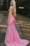 Mermaid Appliques Cross Back Long Prom HZ0307