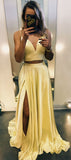 LTP0778,Two pieces prom dresses,yellow satin evening dress,a-line formal HZ0307