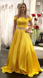 LTP0783,Two pieces yellow mermaid long prom dresses beaded off the shoulder evening HZ0307