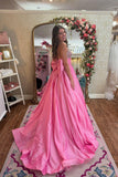 Beaded Pink Satin A-line Long Formal Dress with HZ0307