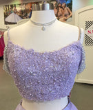 LTP0786,Lilac off the shoulder applique beaded long prom evening HZ0307