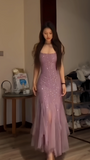 Dusty Rose Sequin Long Prom Dresses Sheath Party HZ0307
