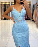 Sky Blue Applique Mermaid Long Prom HZ0307