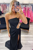 Beaded One Shoulder Black Cutous Long Prom HZ0307