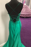 Green Sheer Appliques Satin Mermaid Long Party HZ0307