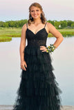Straps Black Lace and Tulle Ruffles Party HZ0307