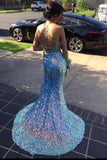 LTP0799,Light Blue Sequin V-Neck Backless Mermaid Long Formal HZ0307