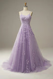 Spaghetti Straps A-Line Tulle Lace Prom HZ0307