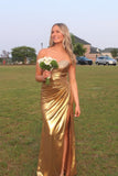 Beaded Gold Metallic Ruched Long Formal HZ0307