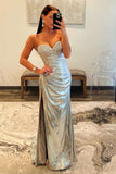 Beaded Gold Metallic Ruched Long Formal HZ0307