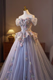 Off the ShoulderPurple Floral Embroidery A-line Prom HZ0307