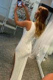 LTP0792,Glitter One Shoulder White Slit Fitted Party HZ0307