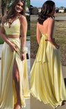 LTP0778,Two pieces prom dresses,yellow satin evening dress,a-line formal HZ0307
