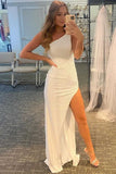 LTP0792,Glitter One Shoulder White Slit Fitted Party HZ0307