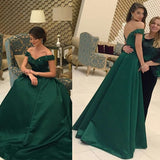 LTP0769,Off the shoulder a-line beaded satin prom dresses green long evening party HZ0307