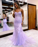 Mermaid Sleeveless Lace Tulle Prom Evening HZ0307