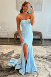 LTP0793,Light Blue Beaded Strapless Mermaid Long Prom HZ0307