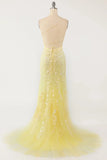 Pastel Yellow Mermaid Lace Evening Prom HZ0307