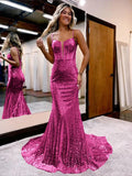 Spaghetti Straps Mermaid Sequins Long Evening Prom HZ0307