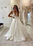 White v neck satin lace long prom dress evening HZ0307