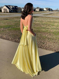 LTP0778,Two pieces prom dresses,yellow satin evening dress,a-line formal HZ0307