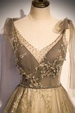 A-line Tulle Long Prom Dress with Tie HZ0307