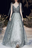 A-line Tulle Long Prom Dress with Tie HZ0307