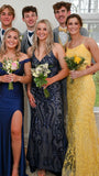 Black Applique Mermaid Long Prom Dresses, HZ0307