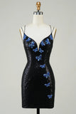 Black Glitter Tight Homecoming Dress with Sequins HZ0307