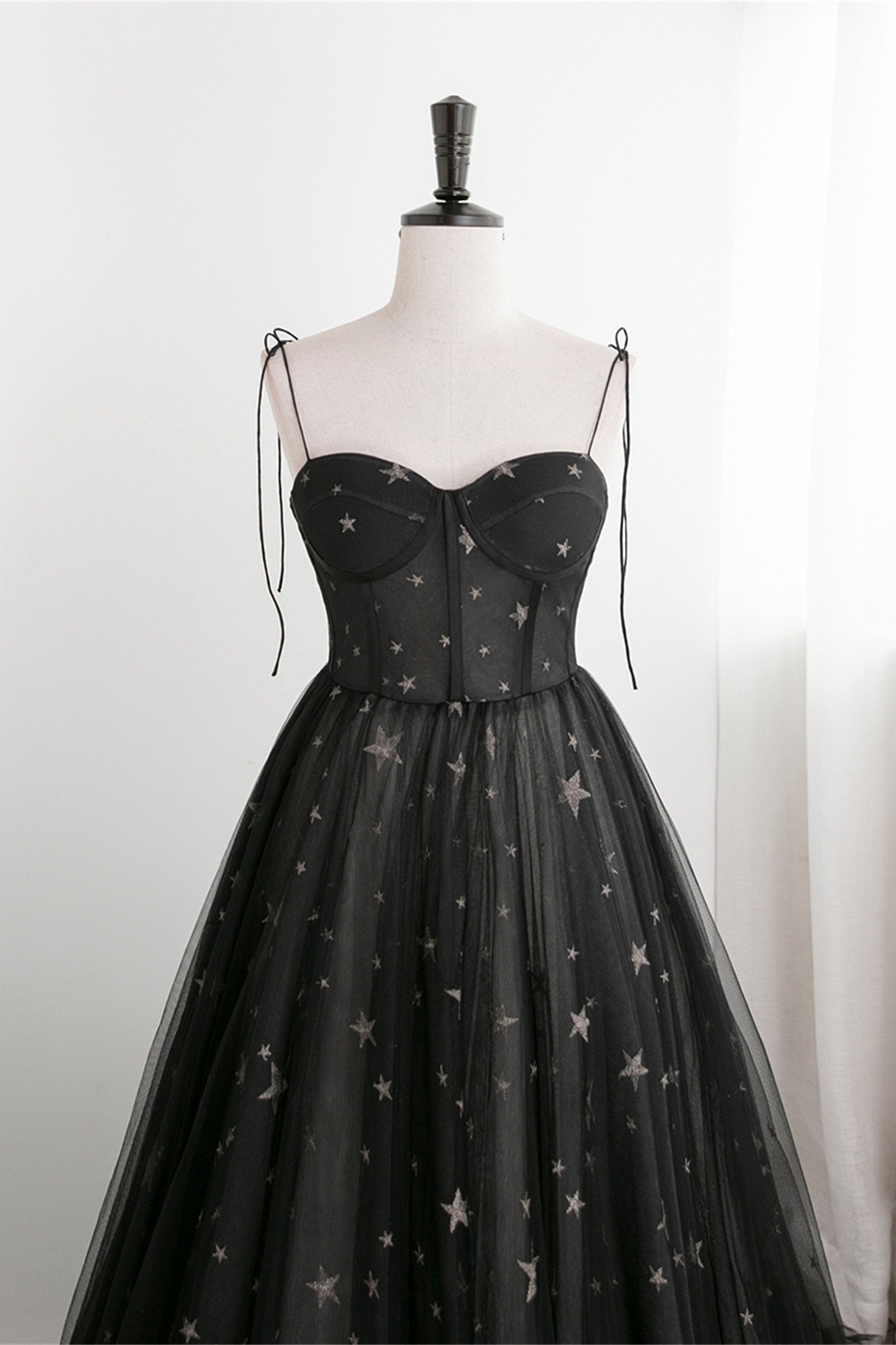 Black Corset Satrs Tulle A-line Long Formal HZ0307