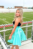 Black Strapless Bodycon Homecoming Dresses With Half Mint Green Cocktail Dress, HZ0307