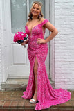 Blue Sequin Off the Shoulder Twist Slit Mermaid Long Formal HZ0307