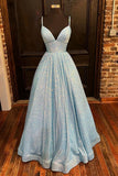 Blue Shiny A-line Empire Long Prom HZ0307