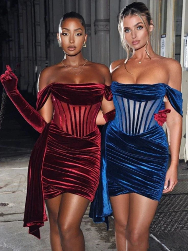 Burgundy Velvet Off The Shoulder Short Dress Dark Red Homecoming Dress Tight Cocktail HZ0307