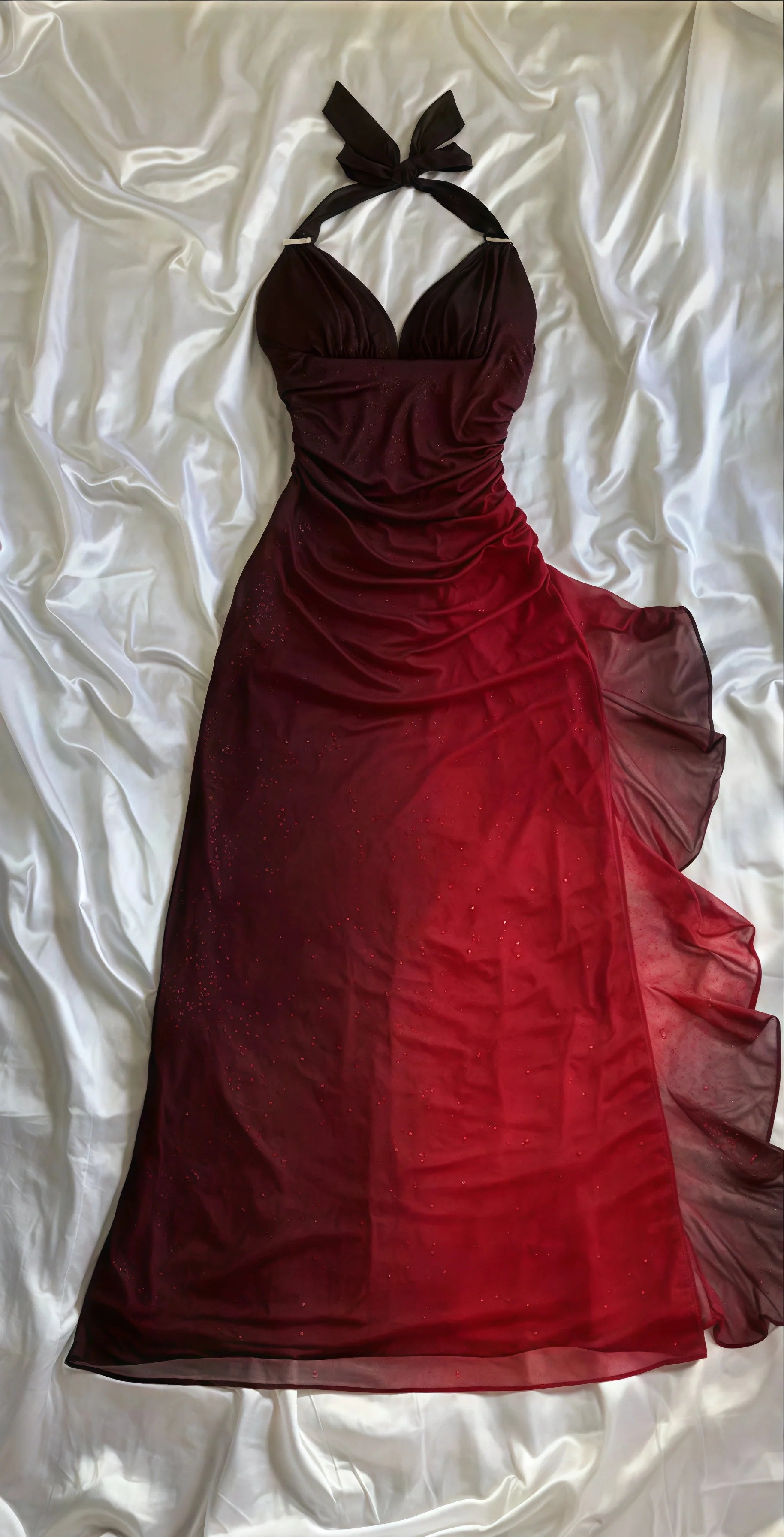 Special Gradient Color Burgundy Prom Dress, Tie Halter Date/Birthday Party HZ0307