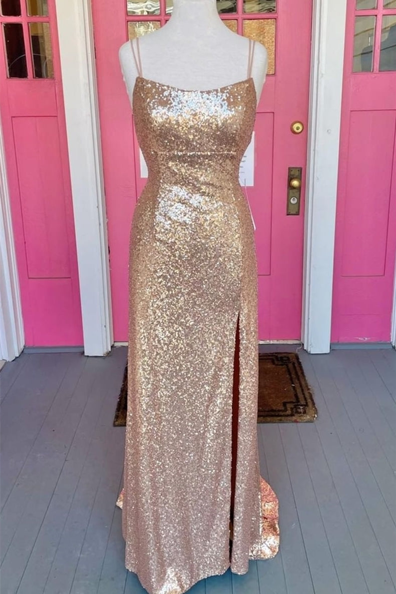 Champagne Sequin Mermaid Long Formal Dress with HZ0307