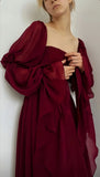 Classic Burgundy Chiffon Prom Dresses Square Neck Evening Party HZ0307