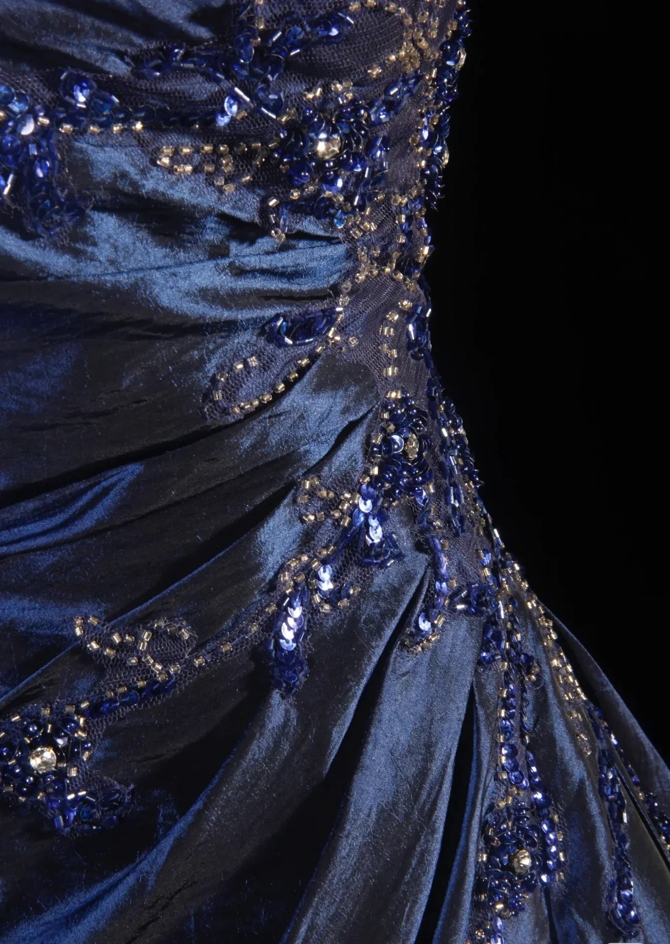 Classic Navy Blue Prom Dress, Vintage Long Party Dress, Beaded Luxury HZ0307