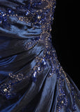 Classic Navy Blue Prom Dress, Vintage Long Party Dress, Beaded Luxury HZ0307