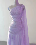 Classy A Line One Shoulder Pink Chiffon Evening Gown Prom Dresses , HZ0307