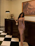 Classy Sheath Spaghetti Straps Lilac Prom Dresses Birthday Outfits Evening Gown , HZ0307