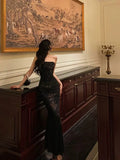 Classy Sheath Strapless Black Floral Prom Dresses Birthday Outfits Evening Gown , HZ0307