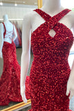 Cross Front Red Sequin Mermaid Formal HZ0307