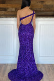 Cross One Shoulder Neon Pink Sequins Mermaid Long Formal HZ0307