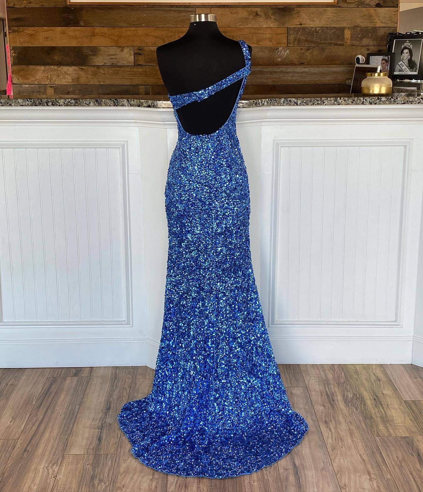Cross One Shoulder Neon Pink Sequins Mermaid Long Formal HZ0307
