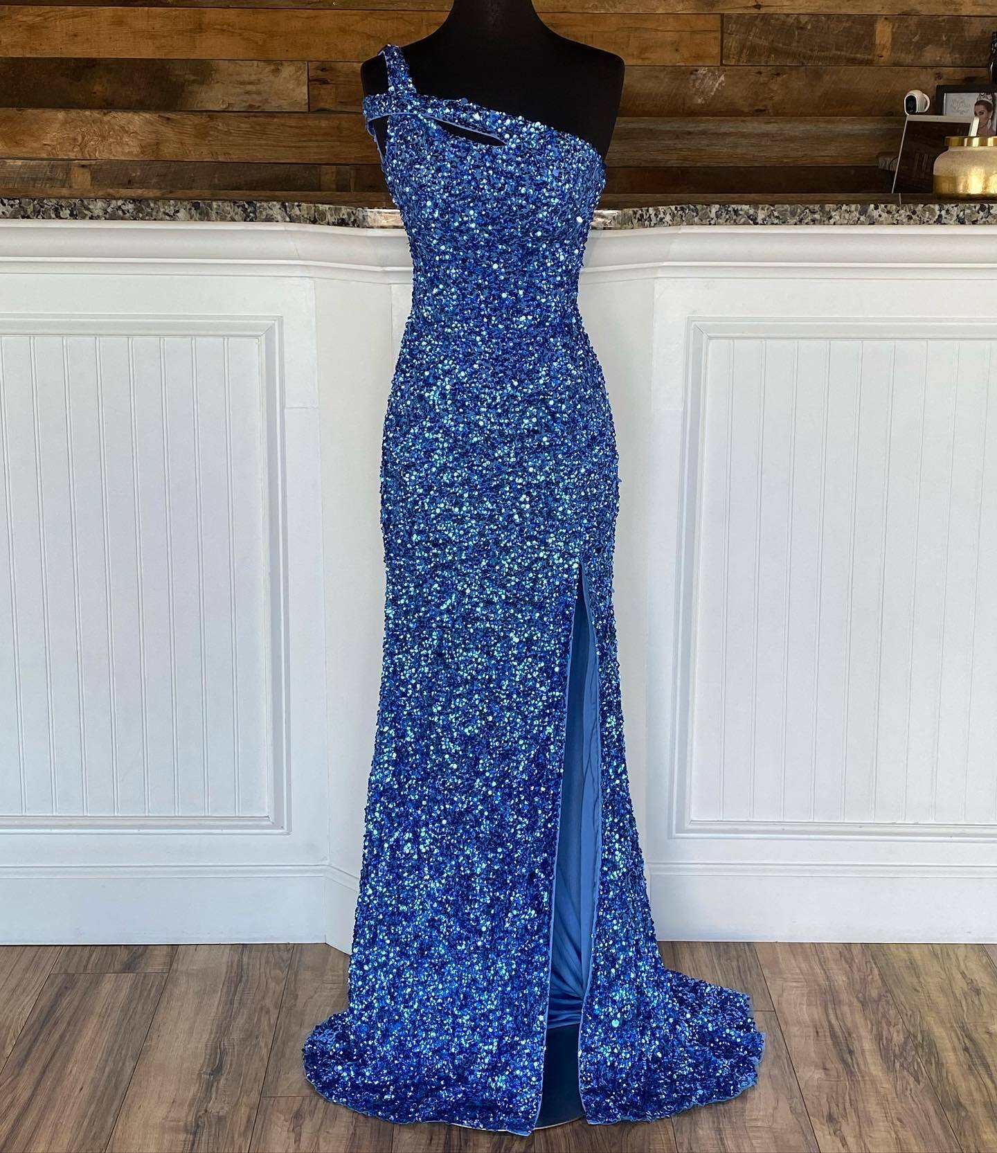 Cross One Shoulder Neon Pink Sequins Mermaid Long Formal HZ0307